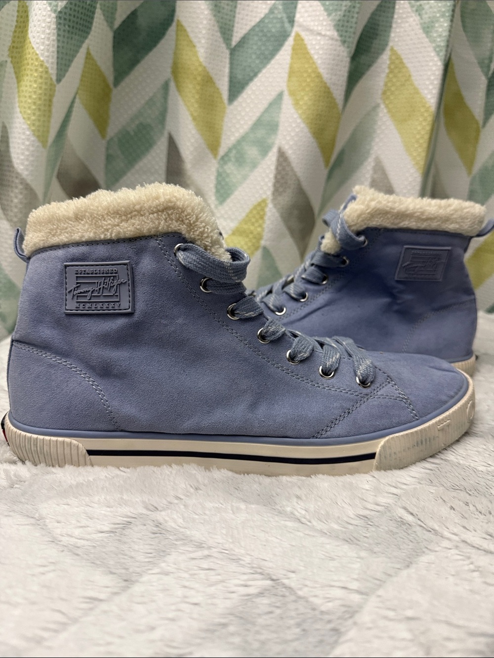 Tommy Hilfiger Light Blue High-Top Fur-Lined Sneakers